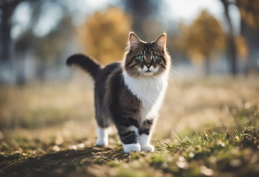 cat staying on a field